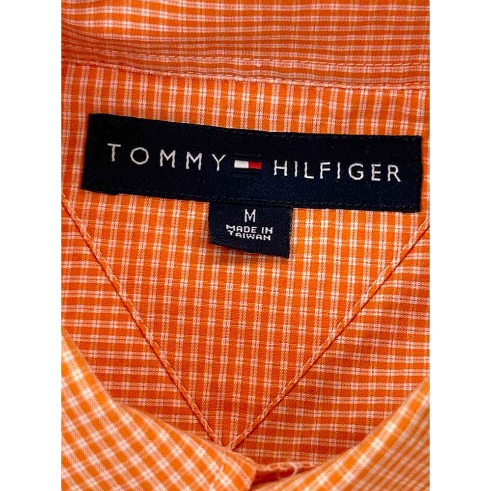Tommy Hilfiger Shirt Mens M Orange Gingham Button Down Long‎ Sleeve - Picture 3 of 8